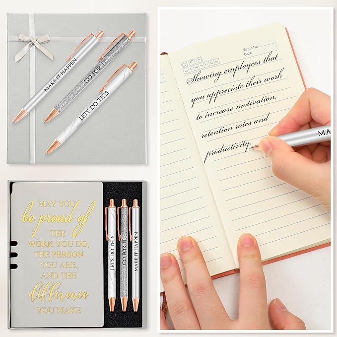 5 Pcs Employee Appreciation Gift Christmas Leather Journal Notebook 3 Ballpoint Pens with Box Thank You for Nurse Medical Assistant Coworker Teacher Social Worker Vet Tech Volunteer(Silver)