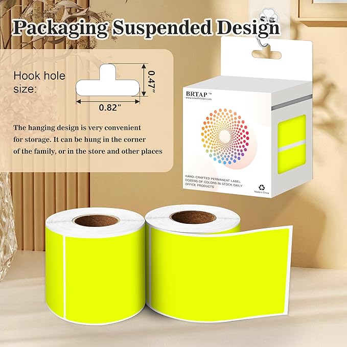 Rectangular Color Coding Packing Labels 3X5 Inch 250 Per Roll, Fluorescent Yellow Moving Stickers for Boxes Color Coded, Packing Labels Stickers for Inventory Warehouse