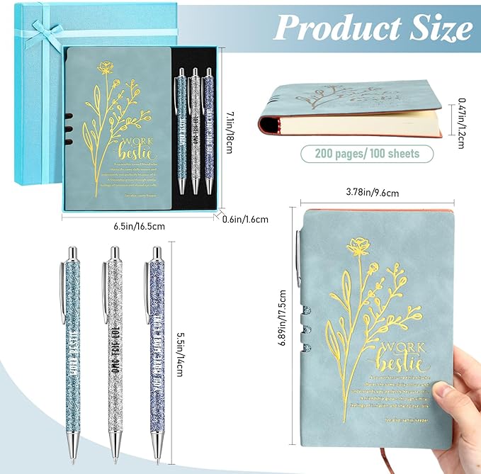 5 Pcs Work Besties Gifts for Women Set Leather Journal Ballpoint Pens with Box Thank You Appreciation Gift for Thanksgiving Christmas Birthday Work Bestie Gifts Coworker Friend (Blue)