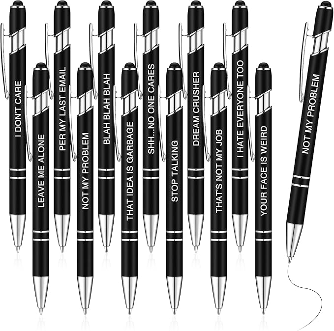 Zonon 12 Pcs Inspirational Pens Bulk Funny Ballpoint Pen with Stylus Tip Motivational Gifts for Christmas Teacher Coworkers Nurse School Office Supplies(Black,Negative Style)