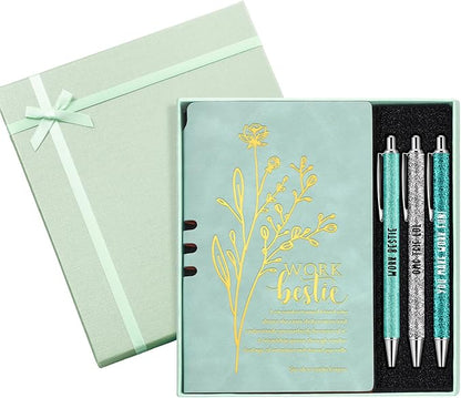 5 Pcs Work Besties Gifts for Women Set Leather Journal Ballpoint Pens with Box Thank You Appreciation Gift for Thanksgiving Christmas Birthday Work Bestie Gifts Coworker Friend (Green)