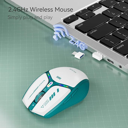 Uciefy V19 Wireless Mouse, 2.4GHz Rechargeable Mouse LED with Battery Indicator, Magnetic Computer Mice with USB Receiver & Type-C Adapter for Laptop/PC/Mac/Chromebook - Green