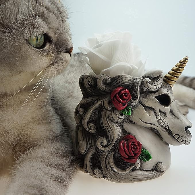 Gothic Unicorn Skull Makeup Brush/Pen Holder-Unicorn Gift for Women Adults Halloween Decor Day Dead Inspired Goth Accessory for Home