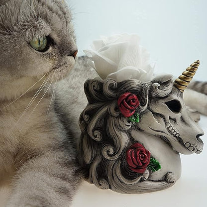 Gothic Unicorn Skull Makeup Brush/Pen Holder-Unicorn Gift for Women Adults Halloween Decor Day Dead Inspired Goth Accessory for Home