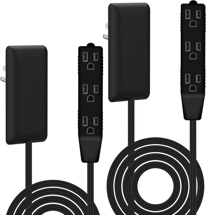 LIDER Flat-Face Outlet Extender with 3 Receptacles, Ultra-Thin Wall Plate Plug with Cord Extender and 3-Outlet Power Strip, 8ft Cord, LWE8-315-BK2P, ETL-Listed, Black, 2 Pack