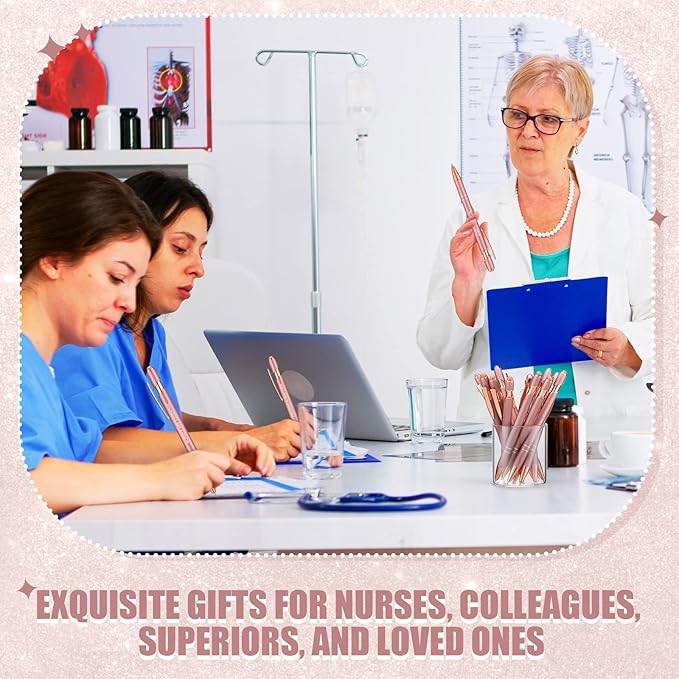 Zonon 12 Pcs Inspirational Pens Bulk Funny Ballpoint Pen with Stylus Tip Motivational Gifts for Christmas Teacher Coworkers Nurse School Office Supplies(Rose Gold,Nurse Style)