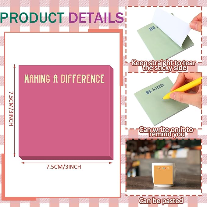 Yinder 24 Pcs Inspirational Sticky Notes Christmas Stocking Stuffers Motivational Sticky Notes Pad Employee Appreciation Gift Bulk for Teacher Nurse Coworker Office 3 x 3'' (Motivational,Macaroon)