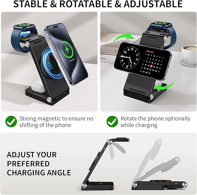 2025 Traveling Wireless Mag-Safe Fast Charging Station,Magnetic 3 in 1 Charger with Light for iPhone 17 16 15 14 13 12 Pro Max Plus,Apple Watch Series & Air pods 4 3 2 Pro-Gifts for Wife & Husband