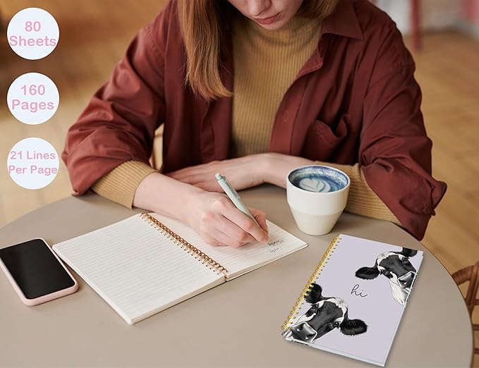Cow Notebook Journal,Purple Cute Animal Notebook Journal for School Women Teen Girls Kids,Gifts for Cow Lovers,Hardcover Spiral Notebooks for Work Notes Journaling,5.5x8.3 Inch