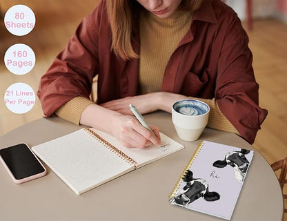 Cow Notebook Journal,Purple Cute Animal Notebook Journal for School Women Teen Girls Kids,Gifts for Cow Lovers,Hardcover Spiral Notebooks for Work Notes Journaling,5.5x8.3 Inch