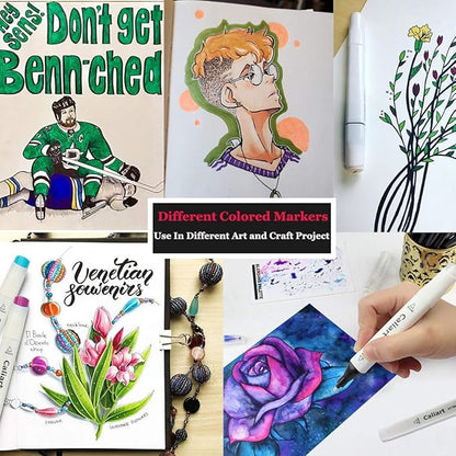 Caliart Markers, 100 Colors Dual Tip Art Markers Sketch Pens Permanent Alcohol Based, with Case for Adults Artists Drawing Illustration Sketching Coloring (Black Barrel)