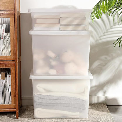 27 Quart Stackable Plastic Storage Bins with Lids,Container to Organize Shoes and Crafts on Closet Shelves,Garage, Totes, Tubs Boxes Organizing 4 Pack (4XL)