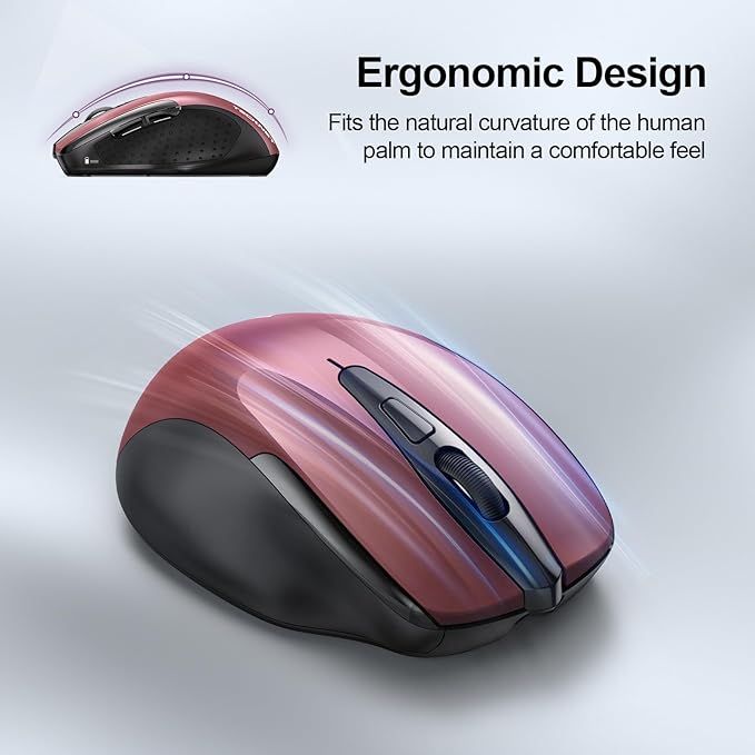 TECKNET Rechargeable Wireless Mouse, 2.4G Silent Mouse, Quiet Click, 6 Adjustable 4800 DPI, Cordless Computer Mouse, Ergonomic Mouse for Laptop, 6 Buttons USB Mouse for Chromebook, Ergo Grip - Red