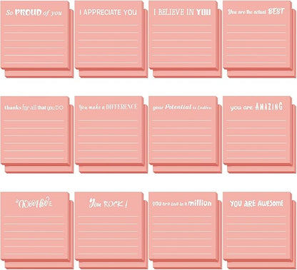 Yinder 24 Pcs Inspirational Sticky Notes Christmas Stocking Stuffers Motivational Sticky Notes Pad Employee Appreciation Gift Bulk for Teacher Nurse Coworker Office 3 x 3'' (Appreciation,Pink)
