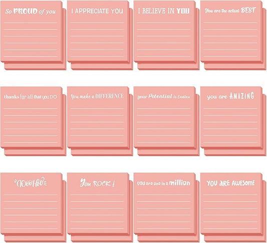 Yinder 24 Pcs Inspirational Sticky Notes Christmas Stocking Stuffers Motivational Sticky Notes Pad Employee Appreciation Gift Bulk for Teacher Nurse Coworker Office 3 x 3'' (Appreciation,Pink)