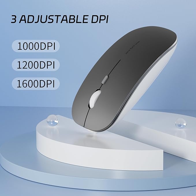 Uciefy Q5 Slim Rechargeable Wireless Mouse, 2.4G Portable Optical Silent Ultra Thin Wireless Computer Mouse with USB Receiver and Type C Adapter, Compatible with PC, Laptop, Notebook, Desktop (Grey)