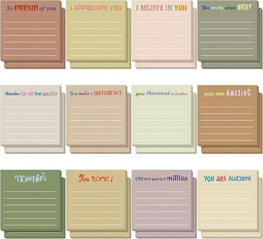 Yinder 48 Pcs Inspirational Sticky Notes Christmas Stocking Stuffers Motivational Sticky Notes Pad Employee Appreciation Gift Bulk for Teacher Nurse Coworker Office 3 x 3'' (Appreciation,Boho)