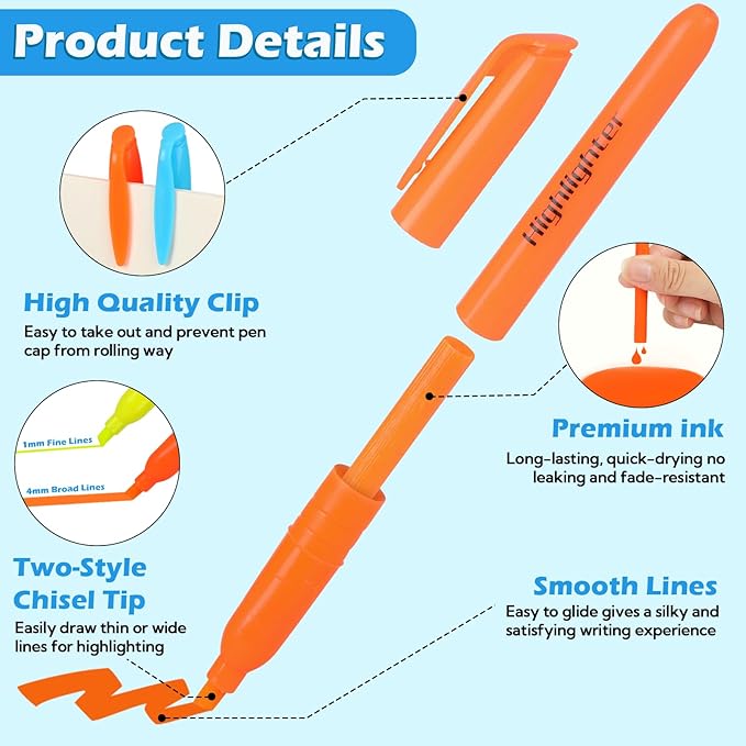 KIZZYEA 60 Pack Highlighters in 6 Assorted Colors, Chisel Tip Dry-Quickly Highlighters Bulk, No Bleed Highlighter Markers for Adult Kids, School Supplies for Teachers, Office Classroom Must Have