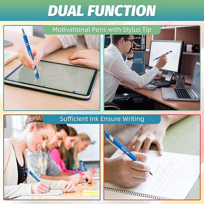 40 Piece Inspirational Pens Kit with Stylus Tip & Sayings – 20 Motivational Pen + 20 Individual Bags – Uplifting Quote & Positive Ideas – For Teachers, Office, School, Meetings, Team Events(Blue)