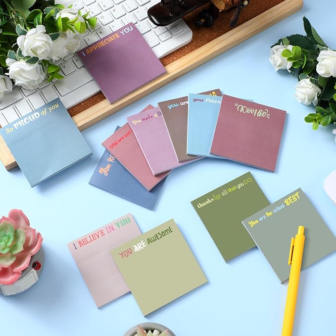 Yinder 24 Pcs Inspirational Sticky Notes Christmas Stocking Stuffers Motivational Sticky Notes Pad Employee Appreciation Gift Bulk for Teacher Nurse Coworker Office 3 x 3'' (Thank You,Morandi Color)