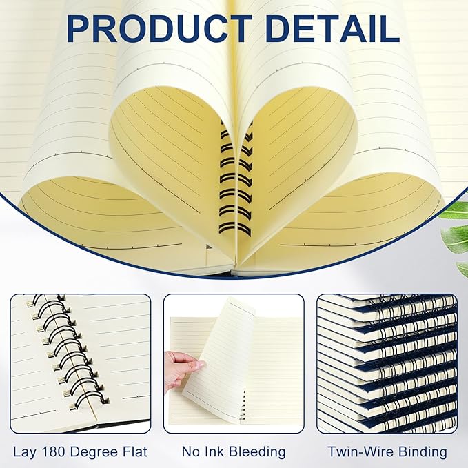 Yahenda Spiral Notebook Bulk A5 Journal Lined 8.3'' x 5.5'' Writing Composition Paper Small Notepad Subject Notebook for Students Office Business Back to School Supplies(Deep Blue,2 Pcs)