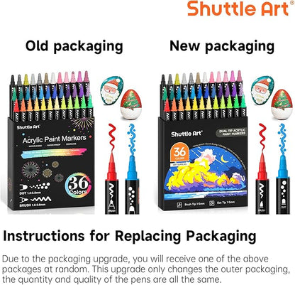 Shuttle Art 36 Colors Dual Tip Acrylic Paint Markers, Brush Tip and Dot Tip Acrylic Paint Pens for Rock Painting, Ceramic, Wood, Canvas, Plastic, Glass, Stone, Calligraphy, Card Making, DIY Crafts