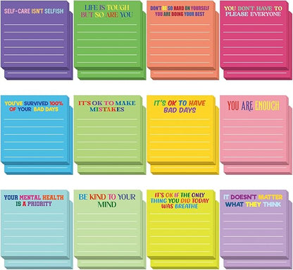 Yinder 24 Pcs Inspirational Sticky Notes Christmas Stocking Stuffers Motivational Sticky Notes Pad Employee Appreciation Gift Bulk for Teacher Nurse Coworker Office 3 x 3'' (Mental Health,Dark Color)