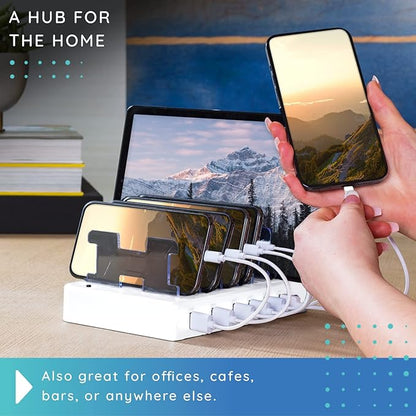 Charging Station for Multiple Devices – 6-Port USB Charging Dock for Apple & Android – Fast Multi-Charger Organizer for Phones, Tablets & More – Universal Desktop Charging Hub with Smart IC Tech