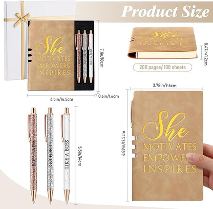 5 Pcs Boss Gifts for Women Set Leather Journal Ballpoint Pens with Box Thank You Employee Appreciation Thanksgiving Christmas Gifts for Female Leader Birthday Bestie Coworker (Khaki)
