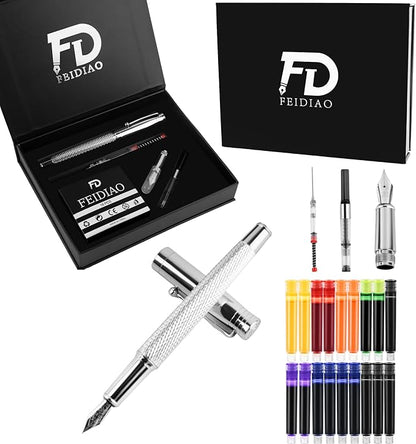FEIDIAO Calligraphy Fountain Pen Set Deluxe Pen for Writing with 18 Ink Cartridges,Replacement Fine Nib,Ink Converter,Syringe Filler,Calligraphy Pen for Beginner Men Women