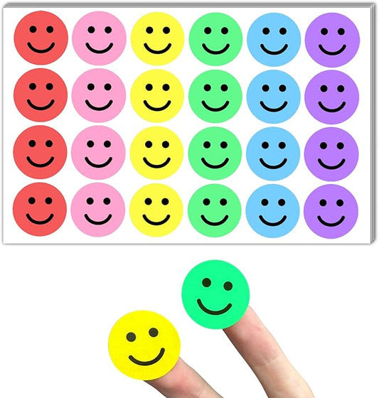 600 Pieces, 1 inch - Smiling Happy Smile Face Stickers for Reward - 6 Colors