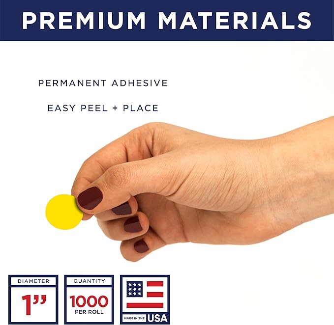 Yellow 1-Inch Circle Dot Stickers – 1,000 Round Adhesive Labels per Roll, Colored Stickers for Garage Sale Price Tags, Classroom, Inventory, Office & Yard Sale Supplies, Made in USA