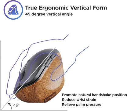 Lenovo Go Wireless Vertical Computer Mouse - Eco Friendly, Ergonomic 45-Degree Grip, Right-Handed, Programmable Buttons – 2.4 GHz USB Receiver, 12 Month Battery Life (Storm Grey)