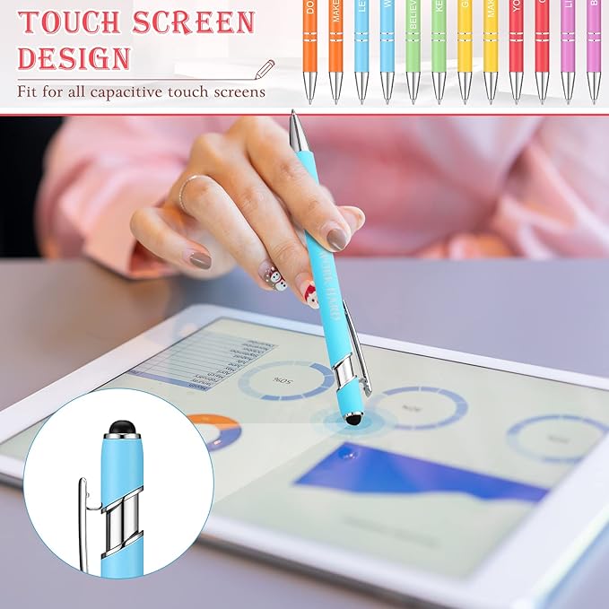 Zonon 12 Pcs Inspirational Pens Bulk Funny Ballpoint Pen with Stylus Tip Motivational Gifts for Christmas Teacher Coworkers Nurse School Office Supplies(Macaron,Boss Lady)
