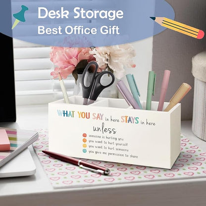 SNNDER Mental Health Office Pen Holder, What You Say in Here Stay in Here Wooden Pen Pencil Holder for Therapist Counseling Office