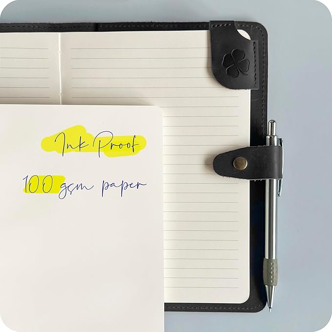 le vent 5X8 Leather Notebook Refillable | 200+200 Lined and Blank Pages | Hardcover Journal for Men & Women, Matte Black