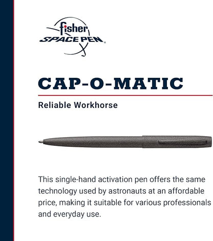 Fisher Space Pen Cap-O-Matic Pen, Ballpoint, Tungsten, Cerakote Finish, Pocket Clip, Black Ink