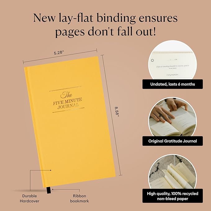 Intelligent Change The Five Minute Journal, Original Daily Gratitude Journal 2025, Manifestation Journal for Mindfulness, Undated Daily Journal with Gold Foiling, Plastic-Free, Yellow