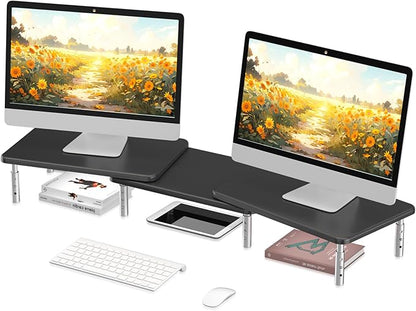 suptek Dual Monitor Laptop Stand Riser with Adjustable Length and Angle,Office Desktop Organizer Computer Stand for 2 Monitors for PC Monitor Laptop Printer(MST023)