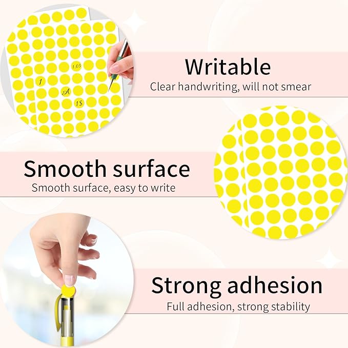 Starboling Dot Stickers, 1/2 Inch Yellow Circle Labels, 1400pcs Writable Color Coding Round Stickers for Office Classroom Garage Sale