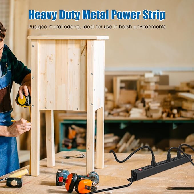 HHSOET 2 Pack Rotating Mountable Power Strip, 12 Outlet Wall Mount Surge Protector, Metal Heavy Duty and Versatile Outlet Strip, Stylish Appearance, Sturdy and Durable, 6ft Power Cord.(Black)