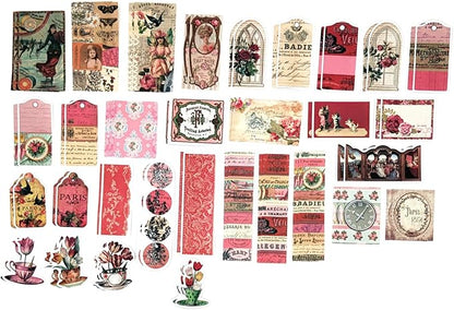 200PCS Vintage Scrapbooking Supplies Pack, Aesthetic Scrapbook Sticker Paper Art Journaling Kit for Bullet Junk Journals,Planner,Cottagecore Decor Gifts (Pink Retro Collection)