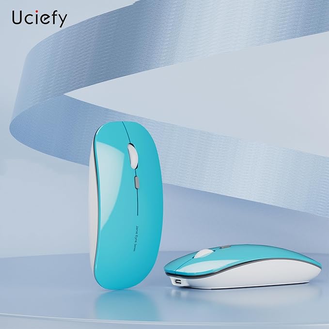 Uciefy Q5 Slim Rechargeable Wireless Mouse, 2.4G Optical Silent Ultra Thin Wireless Computer Mouse with USB Receiver and Type C Adapter, Compatible with PC, Laptop, Desktop (Blue)