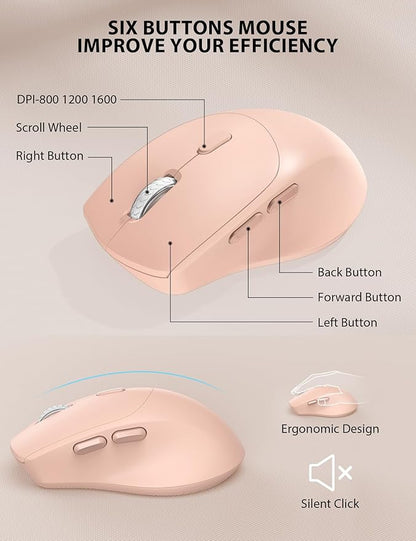 Trueque Wireless Keyboard and Mouse Combo - Full-Sized Ergonomic Keyboard with Wrist Rest, Phone Holder, Sleep Mode, Silent 2.4GHz Cordless Keyboards Mice Set for Computer, Laptop, PC, Windows (Pink)