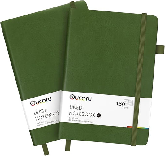 Oucaru Lined Journal Notebook, 2 Pack, 180 Pages, A5 Journals for Writing, 100 GSM Thick Paper, Small Notebooks Daily Journal for Women Men Work, Business, School, Travel Supplies