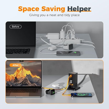 Charging Station PD 100W, TESSAN 9-in-1 USB C Power Strip for iPhone 16/15, MacBook, Tablet, Desktop Phone Fast Charger with 3 AC, 3 USB-A Ports, Home Drom Office Accessories