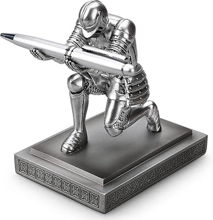 Knight Pen Holder Pen Stand Desk Organizers and Accessories Resin Pencil Holder as Gift with a Fancy Pen for Office and Home Desk Organizer (Silver)