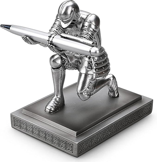 Knight Pen Holder Pen Stand Desk Organizers and Accessories Resin Pencil Holder as Gift with a Fancy Pen for Office and Home Desk Organizer (Silver)