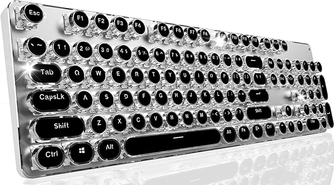 EWEADN TK950 Typewriter Keyboard Wireless Mechanical Keyboard, 104 Keys Aesthetic Typewriter Keyboards with White Backlit, Anti-Ghosting, Blue Switch Bluetooth/2.4GHz/Wired Cute keyboards-Black