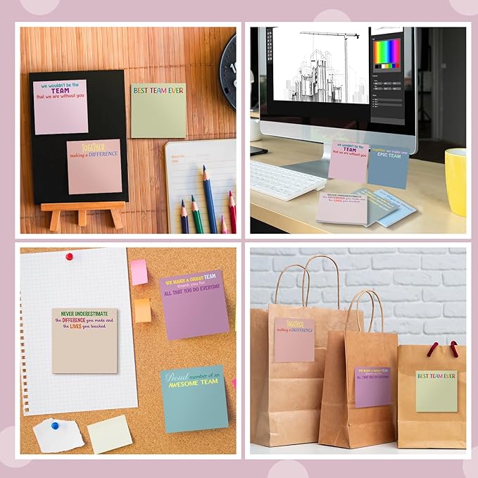 Yinder 24 Pcs Inspirational Sticky Notes Christmas Stocking Stuffers Motivational Sticky Notes Pad Employee Appreciation Gift Bulk for Teacher Nurse Coworker Office 3 x 3'' (Team,Morandi)